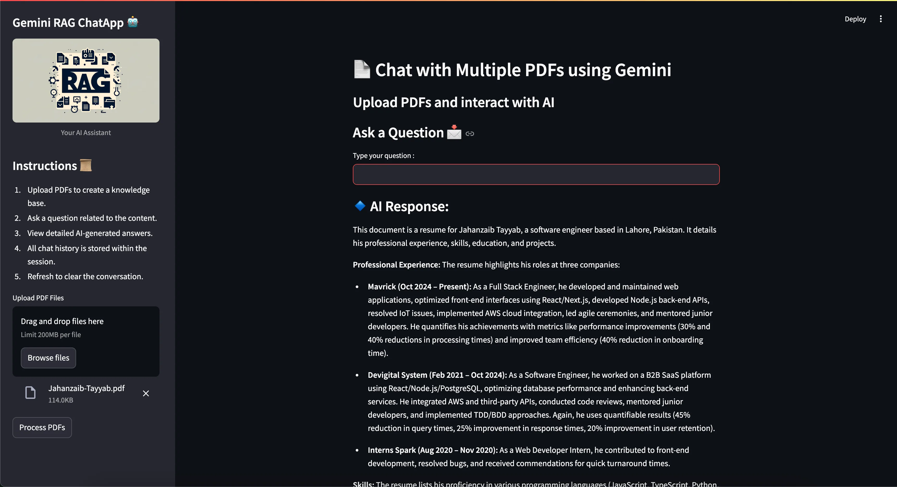 Chat with Multiple PDFs using RAG & Gemini